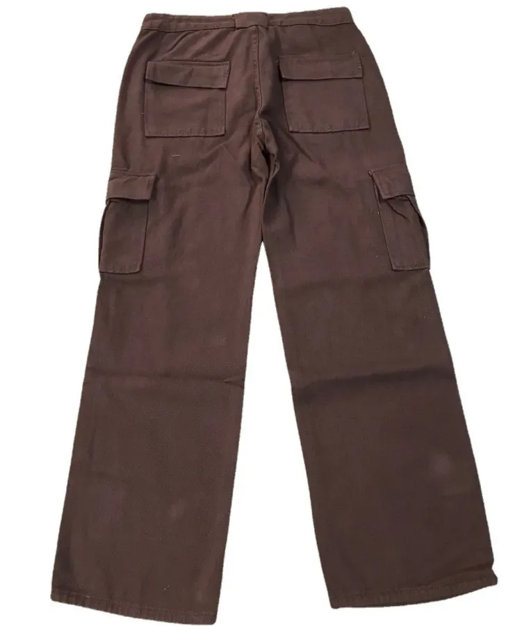 Calças jeans casuais soltas de cintura média com costura de bolso para mulheres