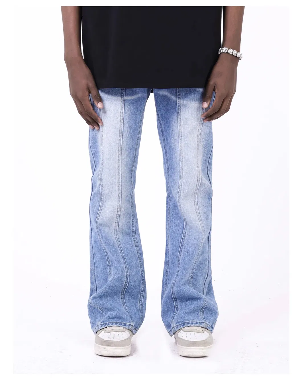Calças Jeans Azul Denim Relaxadas Slimmest Micro Flare para Homens Mais Vendidas