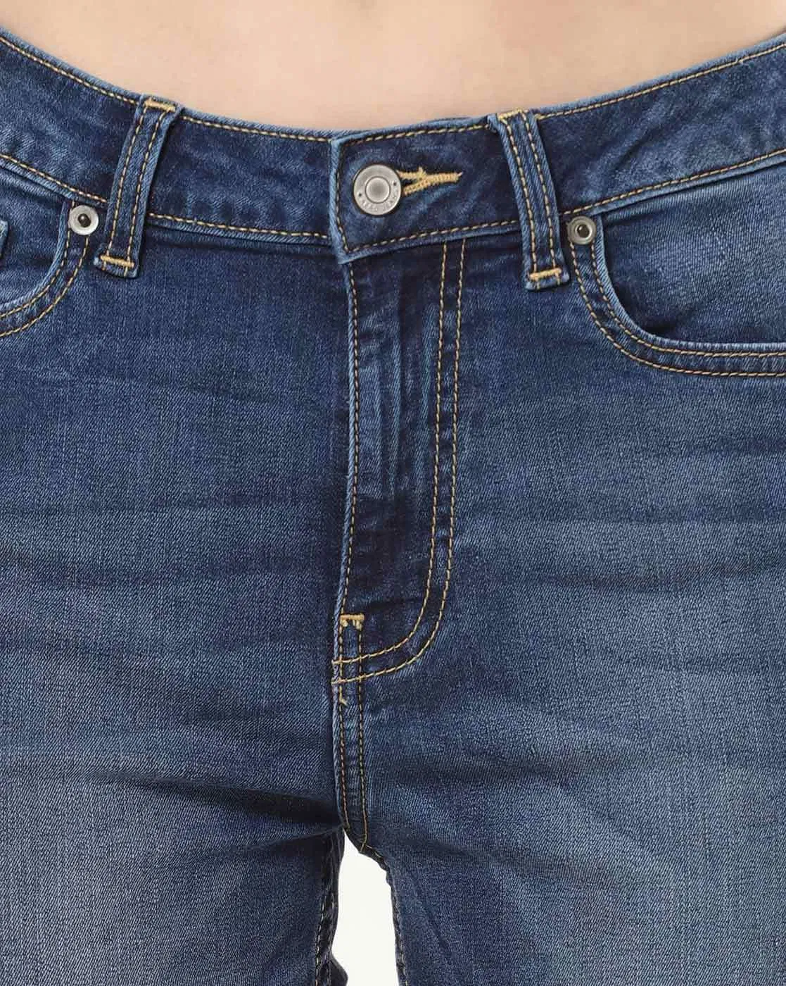 Calças de Jeans de Denim Stretch para Mulheres com Cintura Média