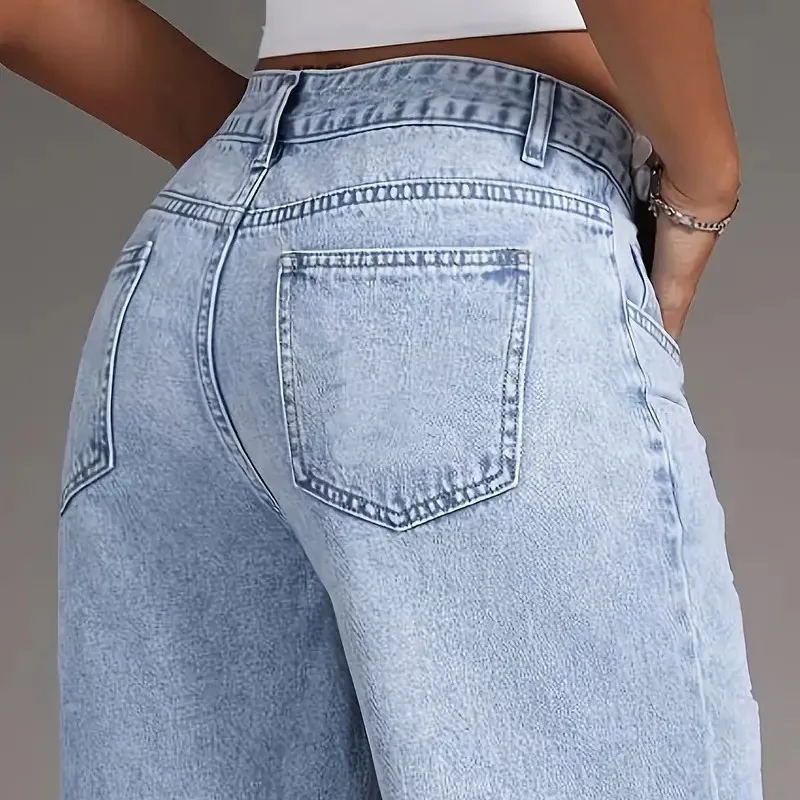 Jeans flare femininos personalizados de alta qualidade com bordado, confortáveis e de denim respirável