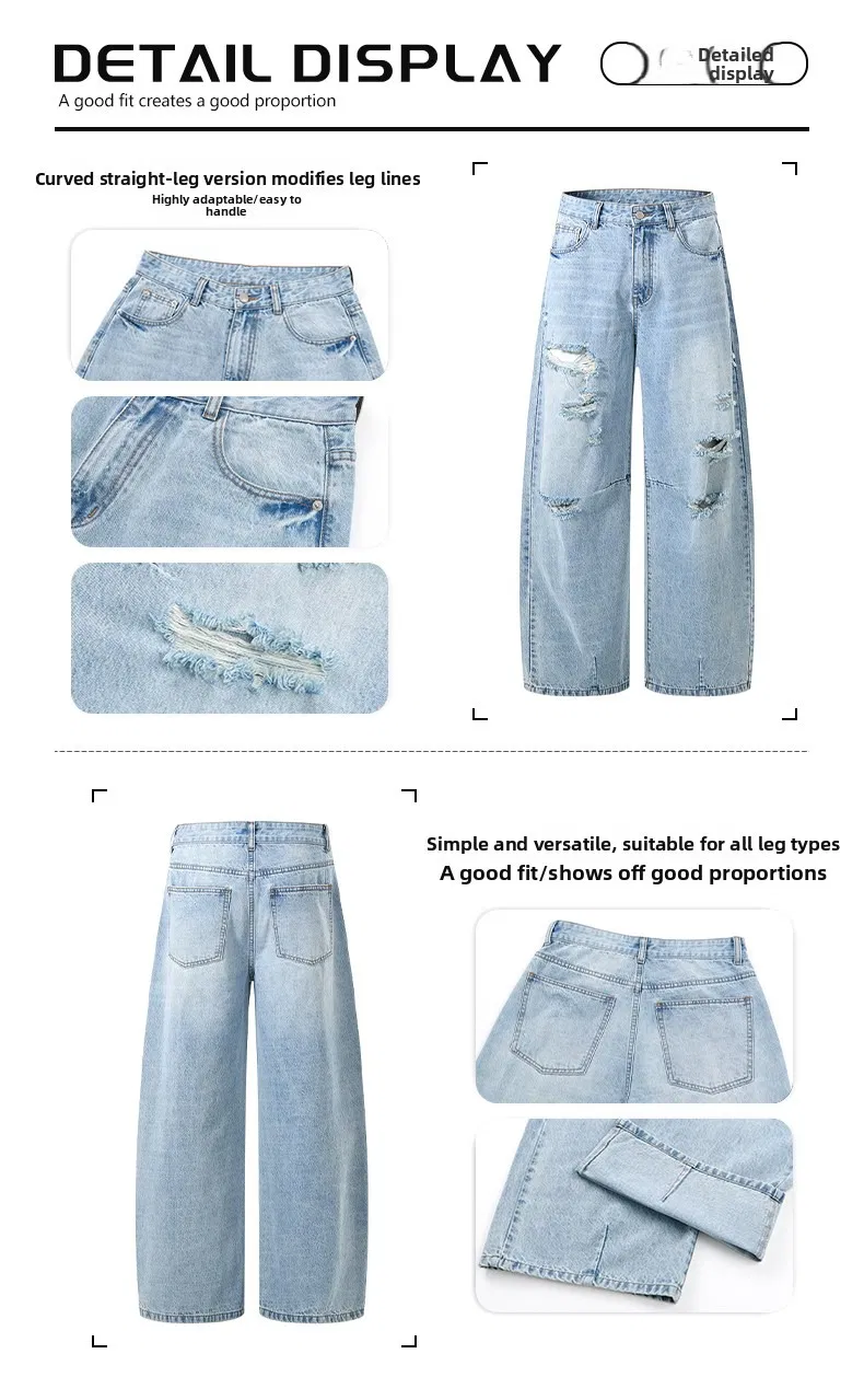 Jeans retos rasgados vintage azul claro estilo verão