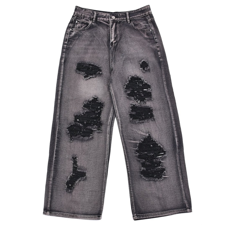 Calças jeans masculinas rígidas personalizadas em cinza com padrão sólido para atacado