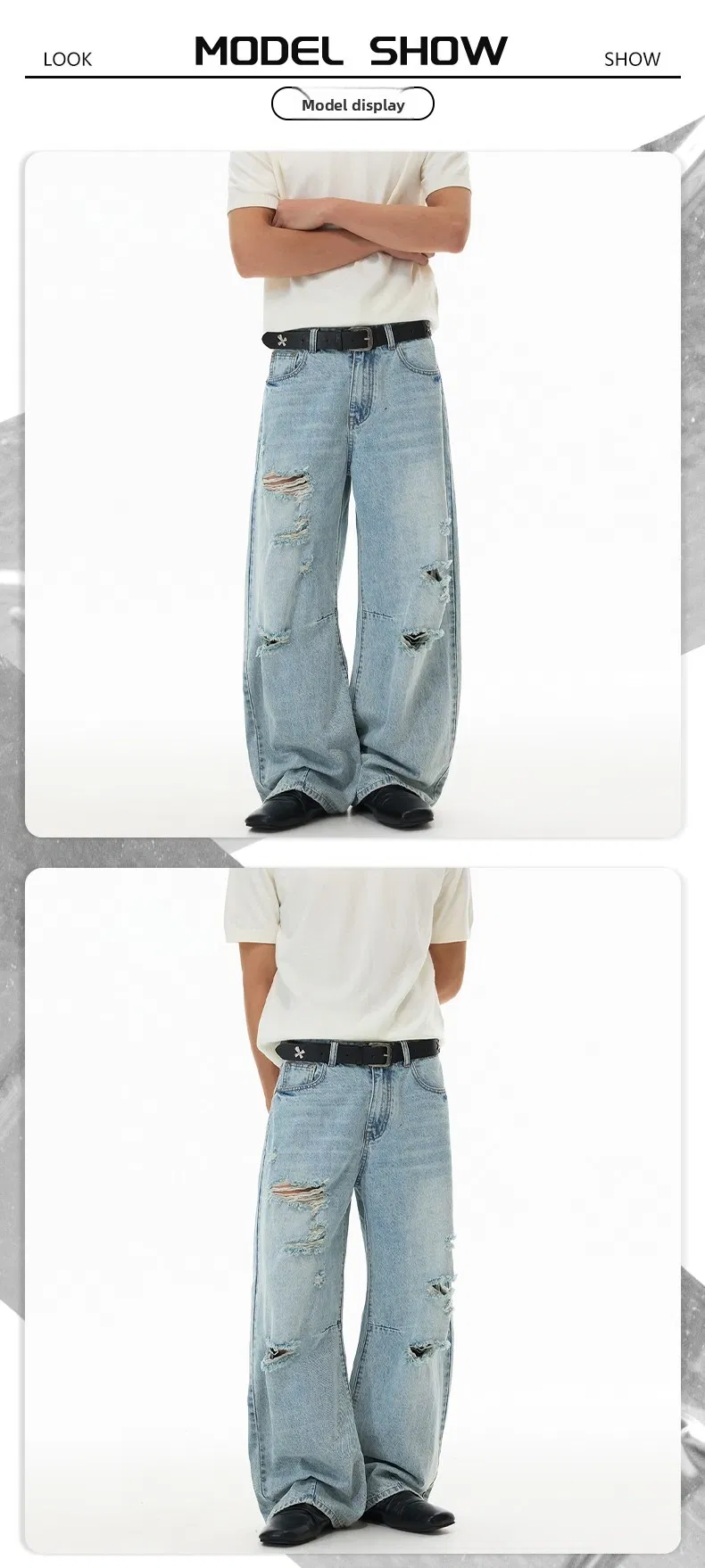 Jeans retos rasgados vintage azul claro estilo verão