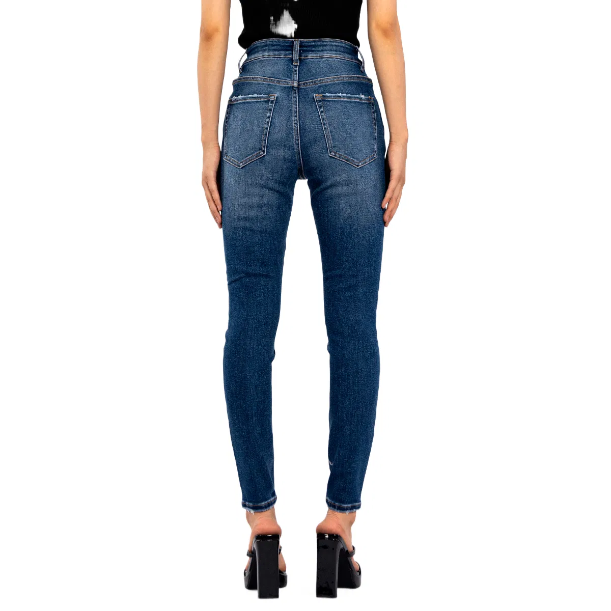 Jeans skinny rasgados lavados de verão para mulheres