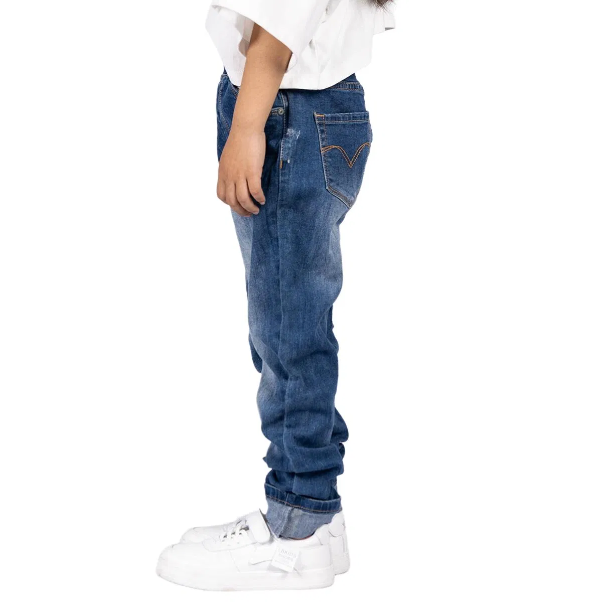 Calças de Denim Azul para Crianças Estilo Simples Lavagem Suave Personalizada