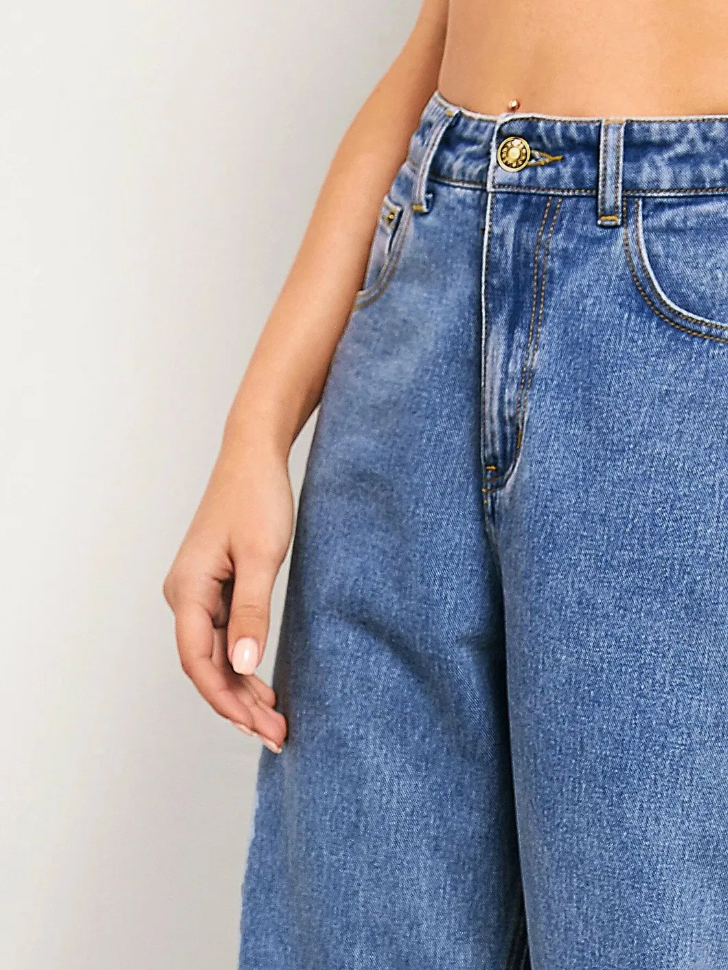 Vendas de Fábrica Jeans de Denim Feminino Simples de Alta Qualidade