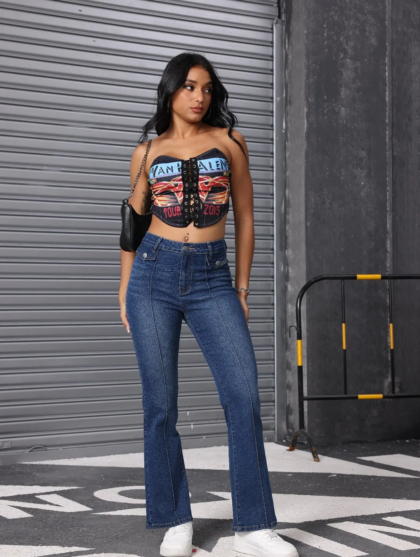 Calças Jeans Femininas de Cintura Alta, Stretch, Corte Relaxado, Cinza Pérola, Visual Limpo, Tamanho Personalizado, Jeans Personalizado