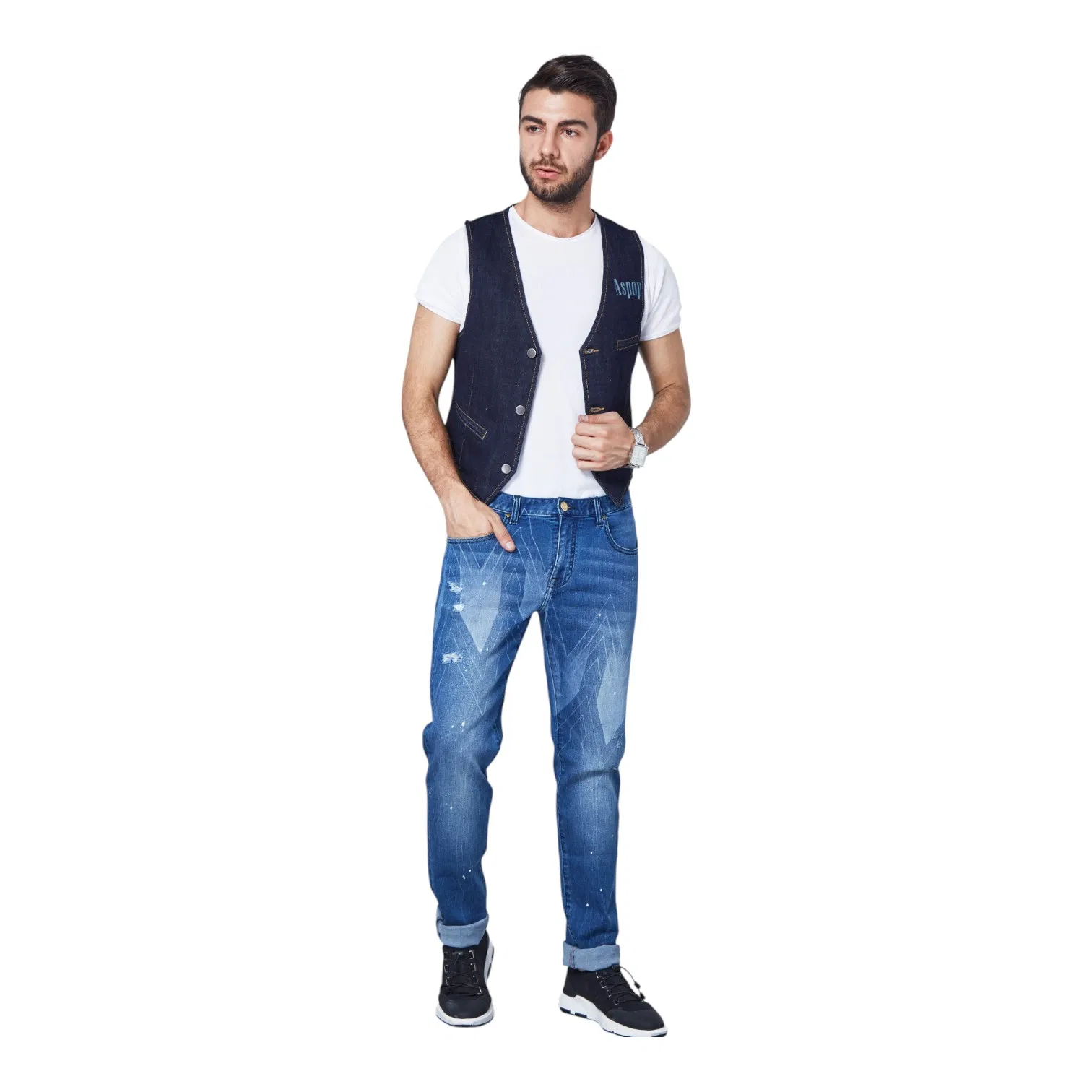 Jeans Clássicos de Perna Reta em Denim Lavado, Tailored para Eventos Casuais de Negócios, Traje de Escritório, Conforto de Fim de Semana e Moda Sofisticada para o Dia a Dia Masculino