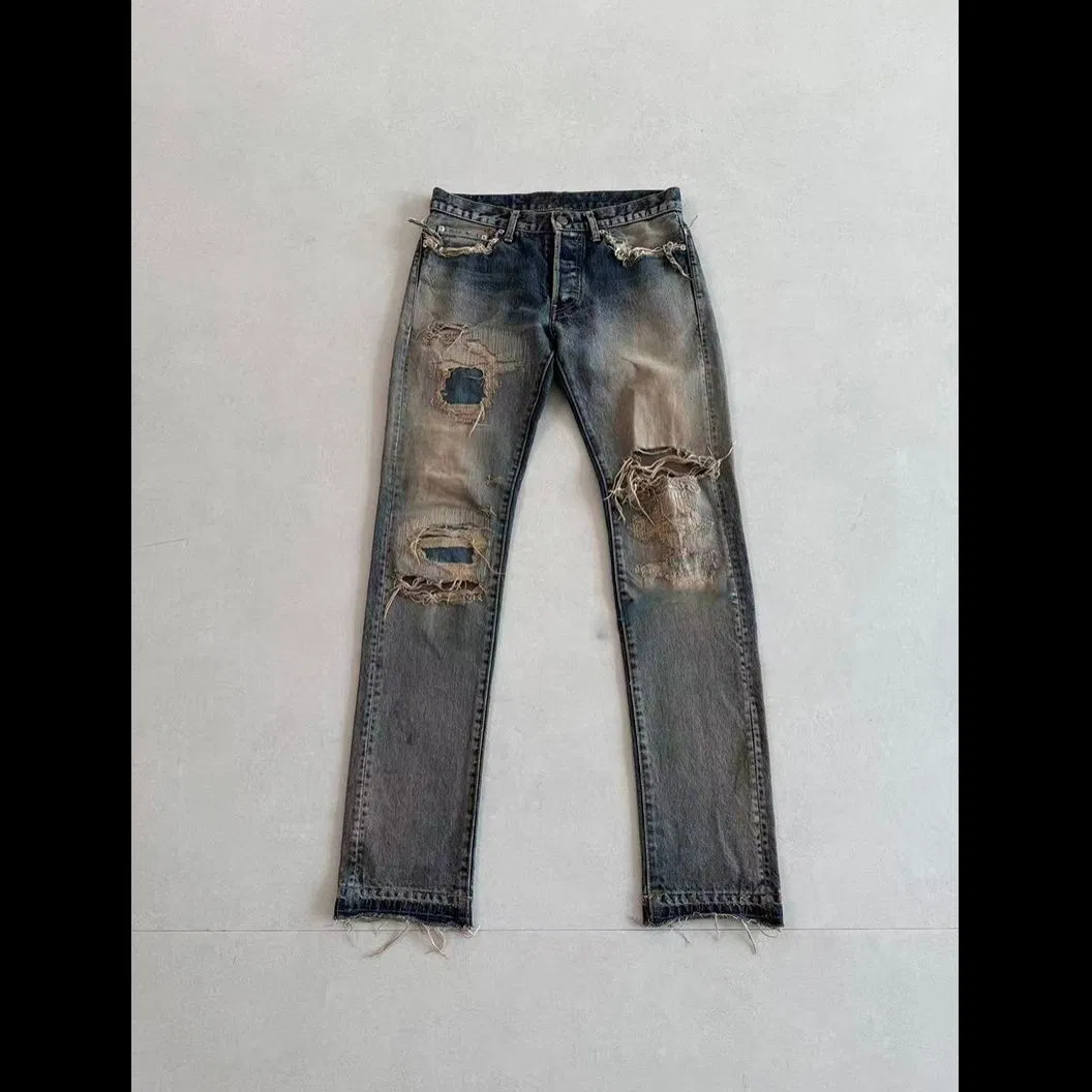 Calças Jeans Masculinas, Rasgadas, Usadas, Sujas, Slim Fit, Perna Reta