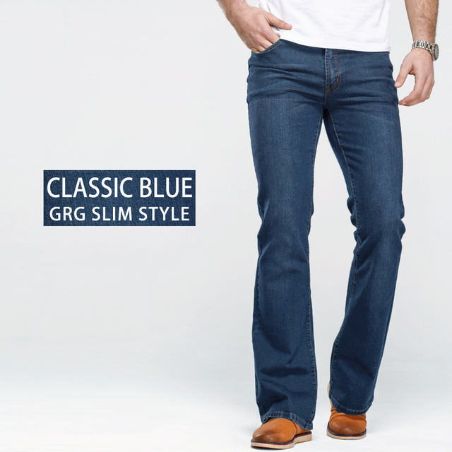 Calças Jeans Masculinas Plus Size Corte Boot Cut Levemente Flare Slim Fit Skinny Azul Preto Clássicas Masculinas em Denim Stretch