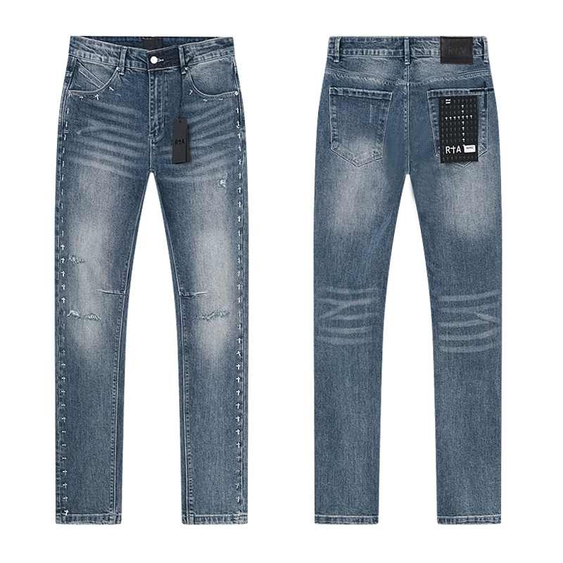 Calças Jeans Slim Tapered Masculinas Atacado em Mistura de Algodão Premium
