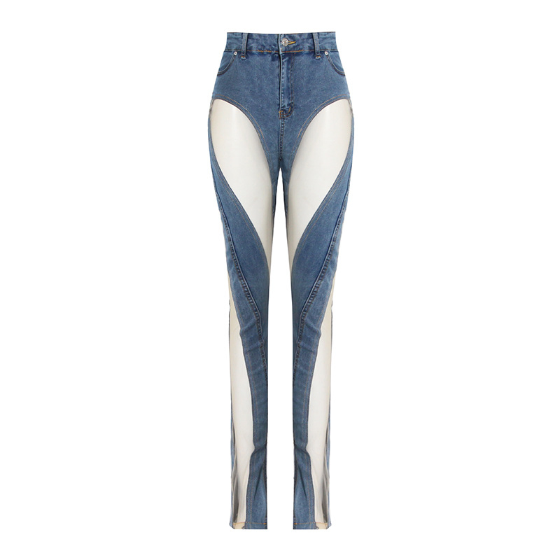 Design de Outono Feminino 2022 Nova Moda Jeans Spliced em Malha Sexy
