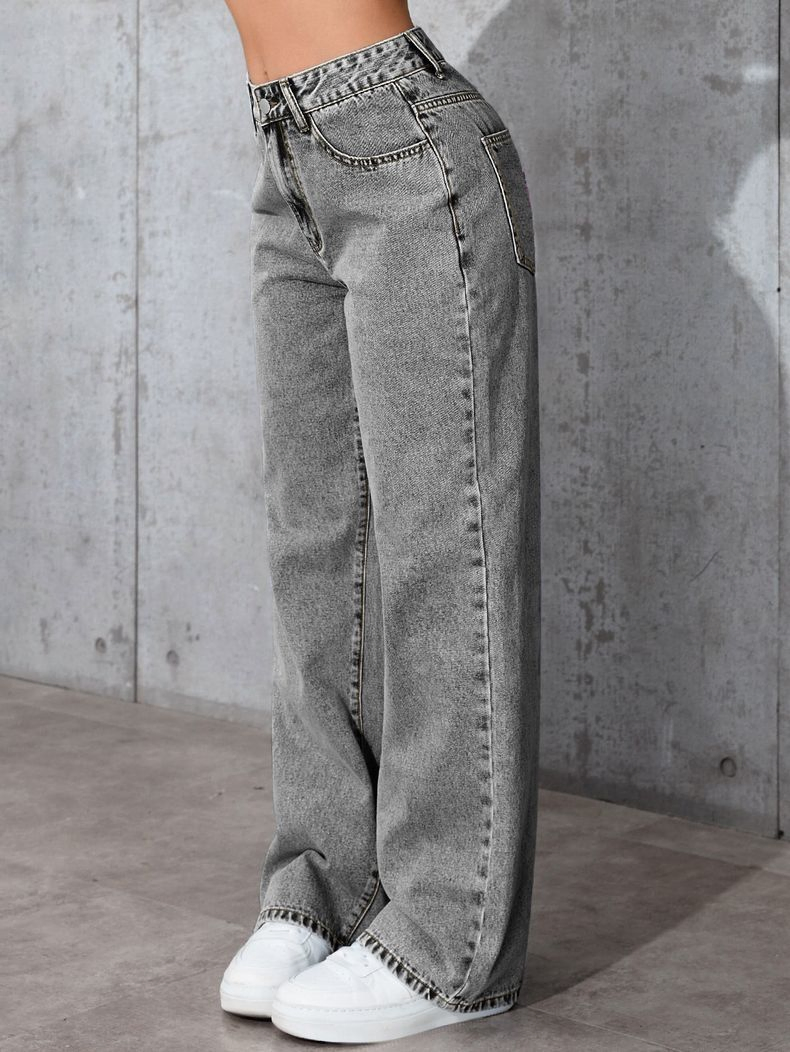 Novas Calças Jeans Fashionáveis para Mulheres de Cintura Alta, Perna Reta, Soltas e Casuais