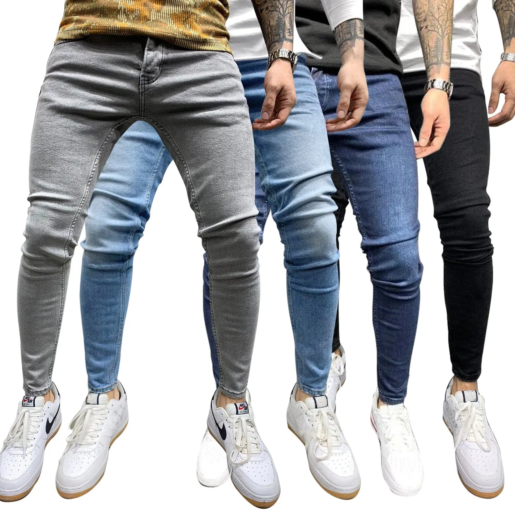 Calças Slim Fit Rasgadas para Homens Jeans Skinny Desgastados Jeans Stretch para Homens