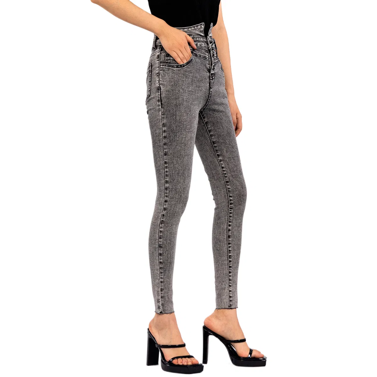 Jeans skinny de cintura alta com controle de barriga para mulheres, moda primavera verão