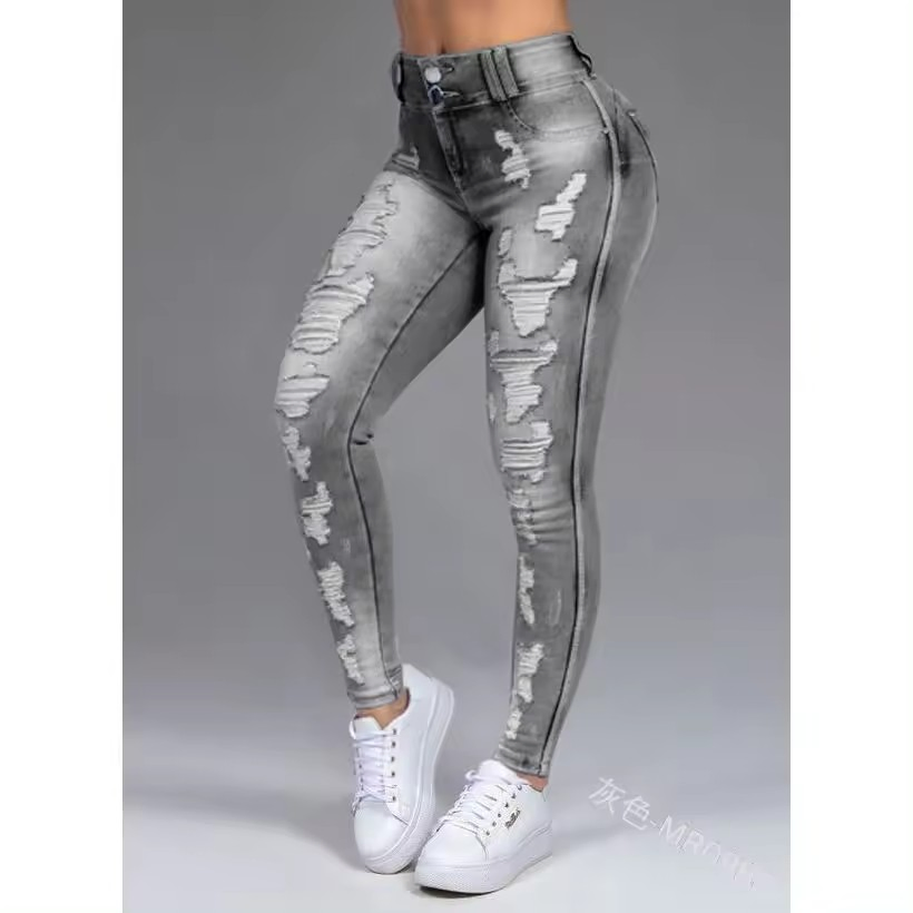Jeans lápis justos sexy casuais plus size femininos elásticos e respiráveis por atacado