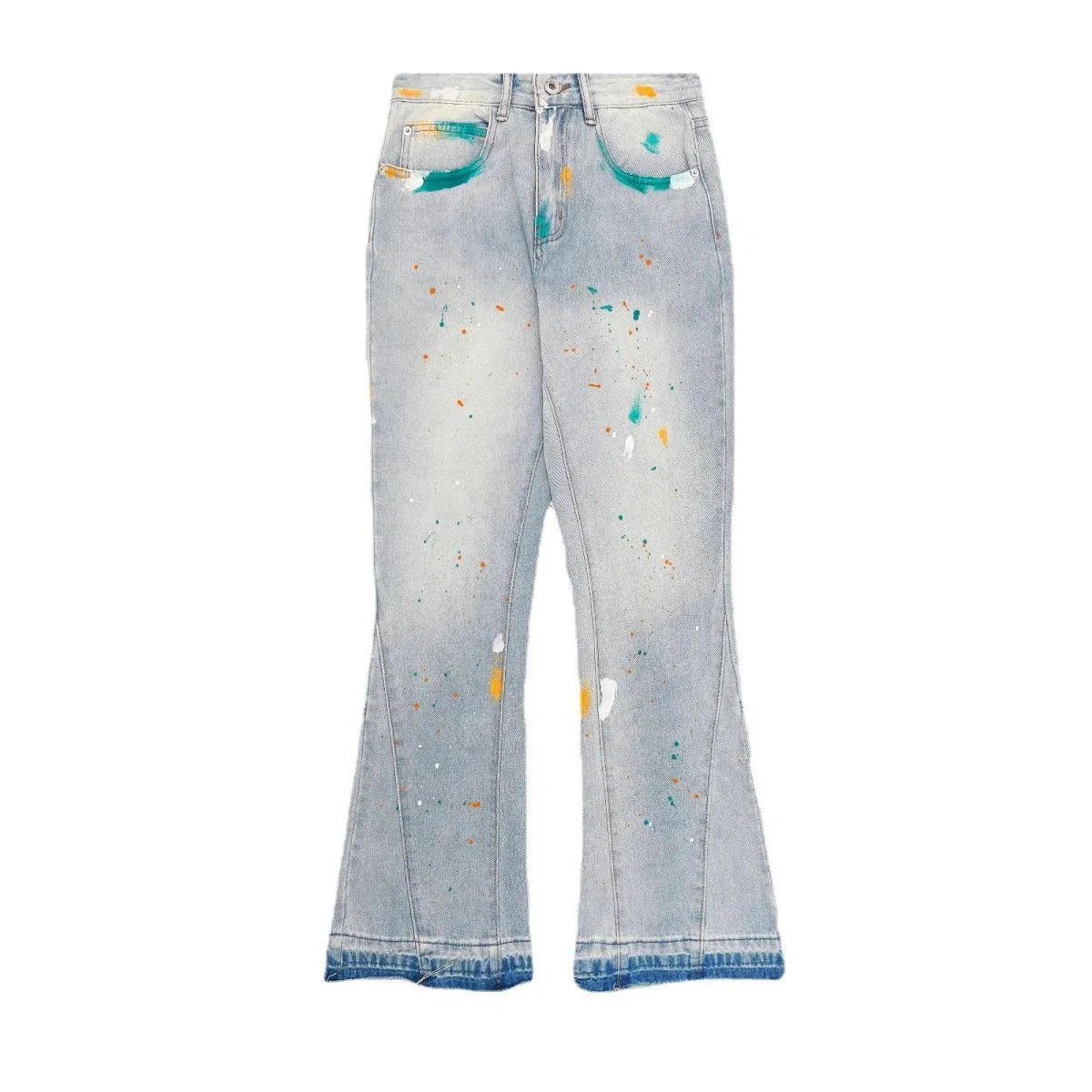 Calças de Tecido Splash-Ink de Hip Hop Retro Americana para Homens, Soltas, Retas e Micro Flare