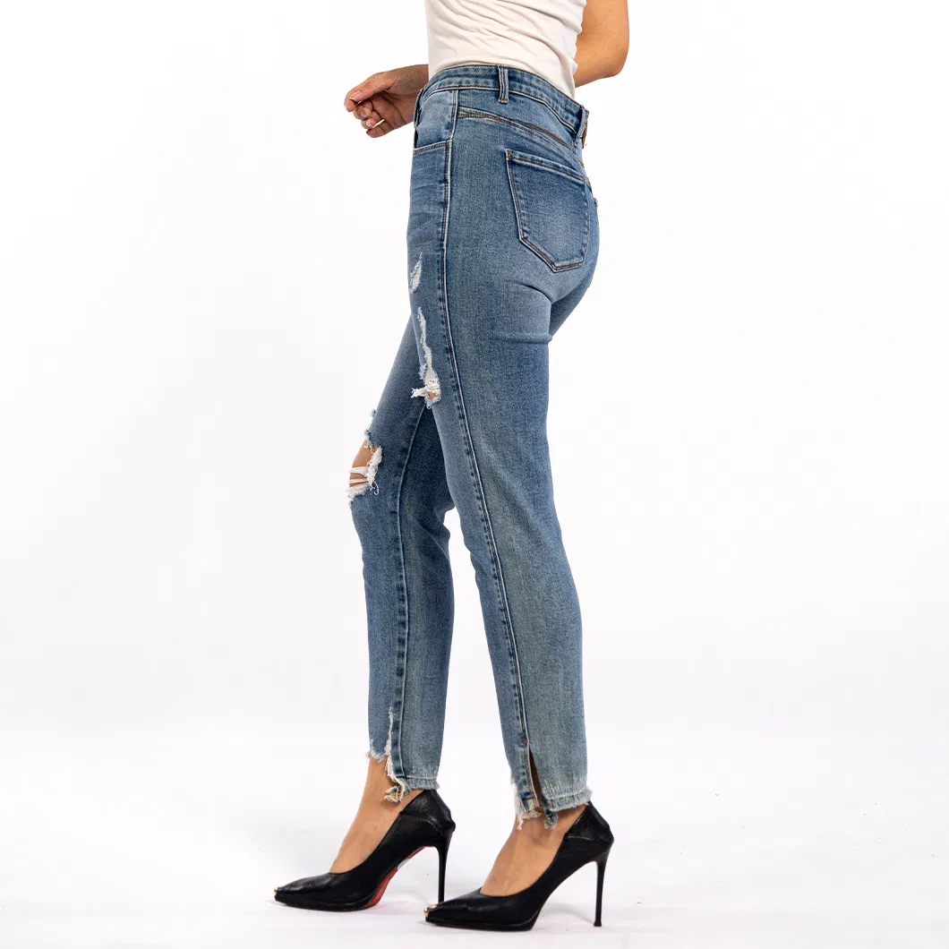 Calças jeans boyfriend slim desgastadas vintage de verão com buracos para mulheres