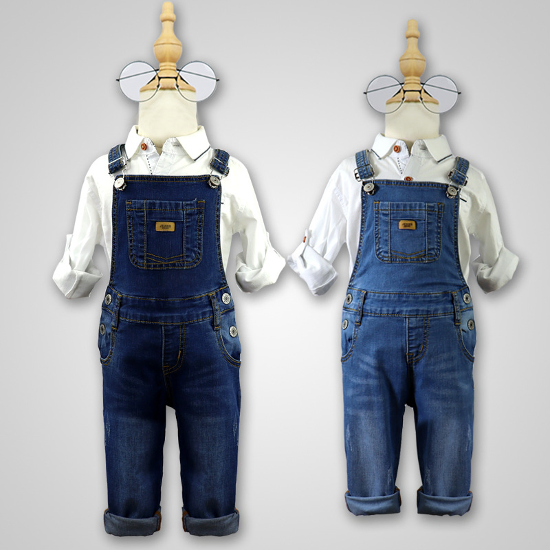 Macacão de Denim Infantil para Crianças, Casual, com Pernas Largas, Suspensório, Calças Jeans, Macacão para Bebês em Denim