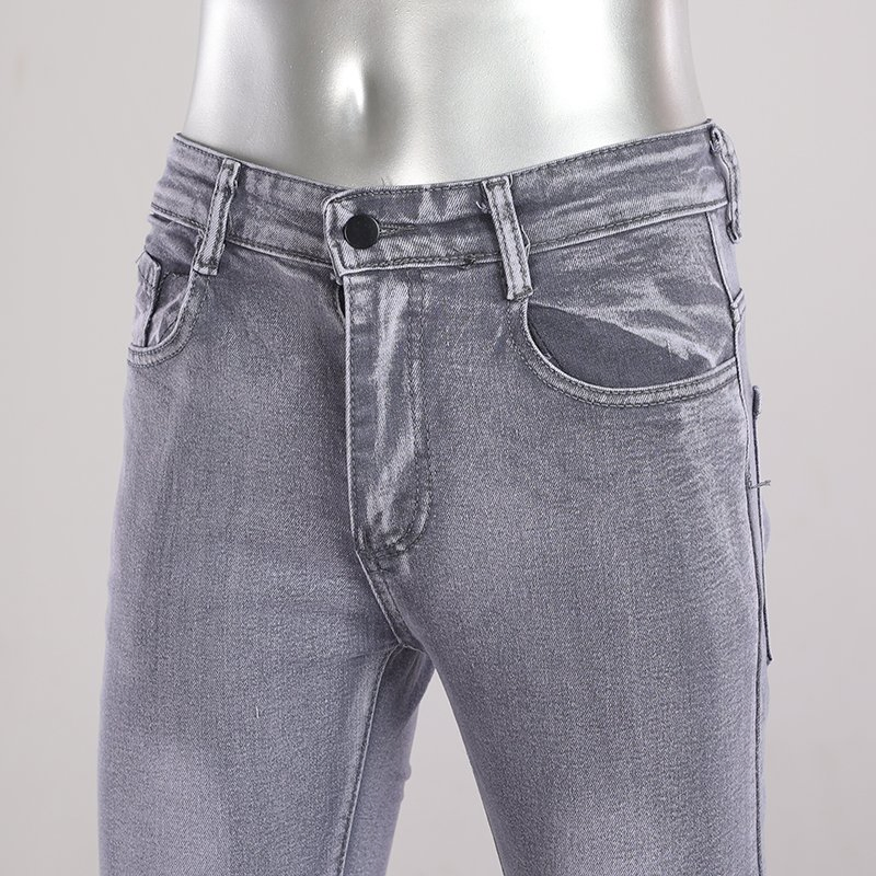 Calças jogger de denim para homens, com cintura baixa elástica, cordões, bolsos cargo e na cor azul escuro personalizado