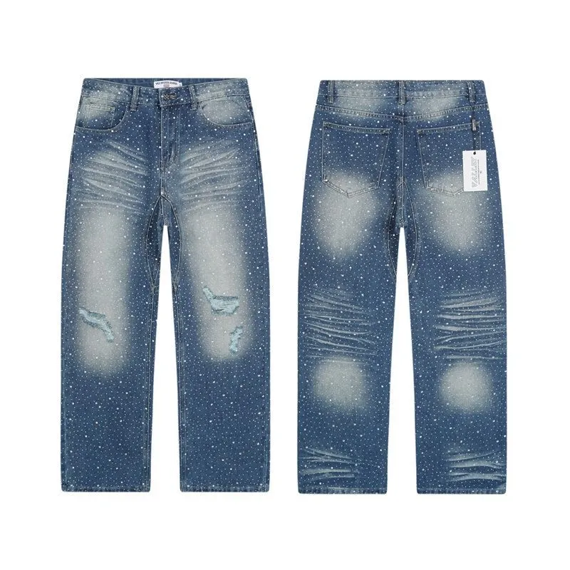 Calças de Denim Lavadas Vintage Vale Forever com Estilo de Rua Retrô