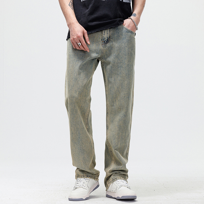 Jeans de Rua Reto e Largura para Homens Jeans de Designer Tapered Jeans Lavados