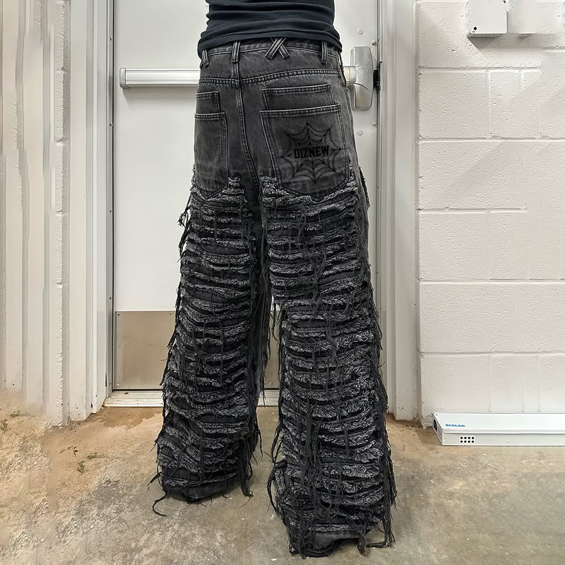 Calças jeans retas desgastadas pretas personalizadas para homens com baixa quantidade mínima de pedido