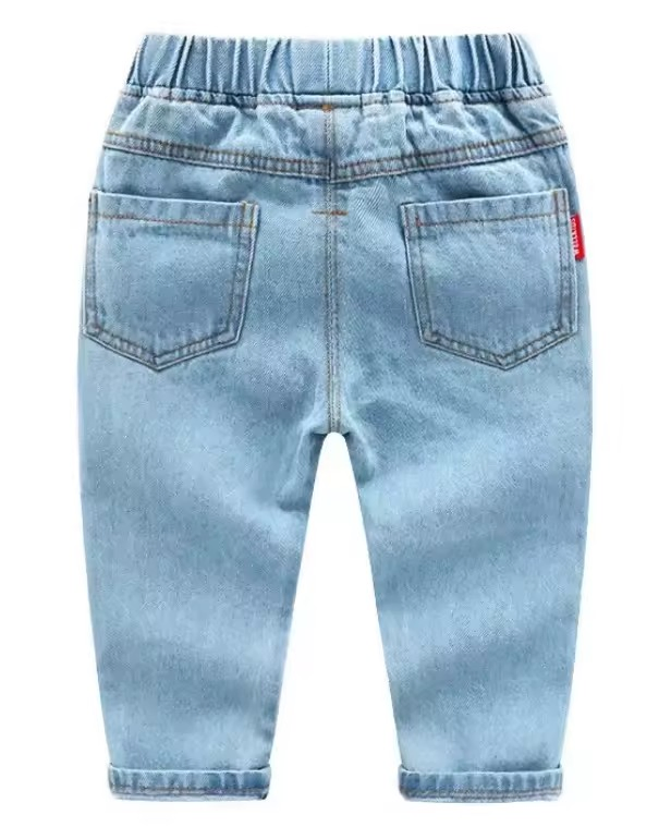 Venda por atacado de calças jeans retas lisas e coloridas para meninos
