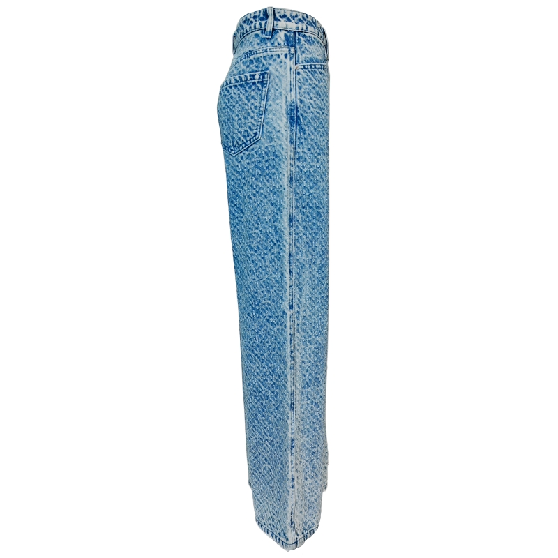 Calças Jeans Femininas de Cintura Alta Lavadas Azuis Casuais Moda Perna Larga Ajuste Solto Botão Bolsos Buraco Sexy Sólido Venda Quente
