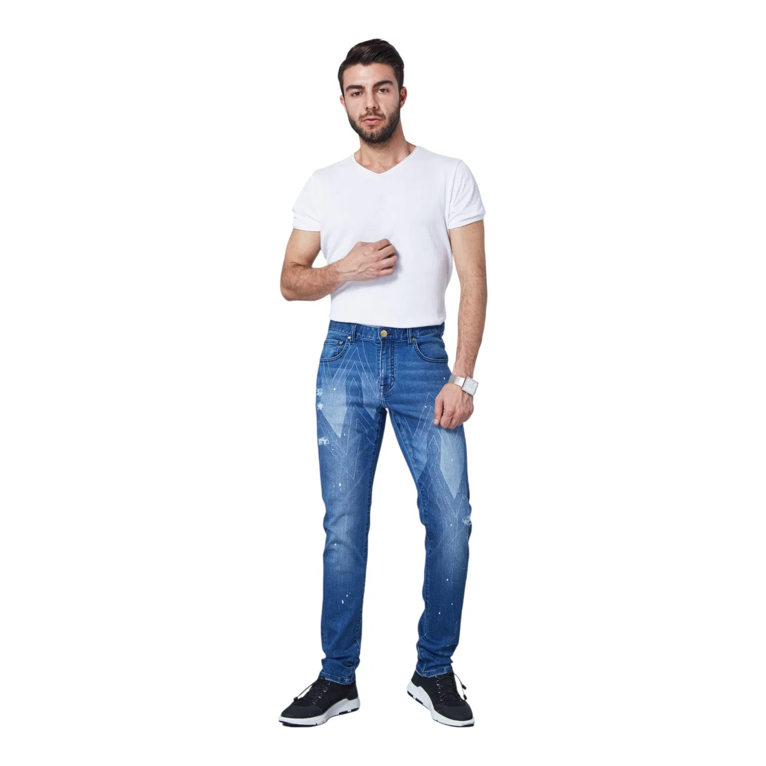 Jeans Clássicos de Perna Reta em Denim Lavado, Tailored para Eventos Casuais de Negócios, Traje de Escritório, Conforto de Fim de Semana e Moda Sofisticada para o Dia a Dia Masculino