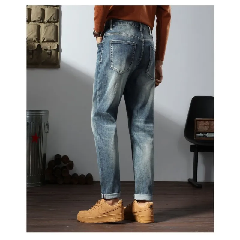 Calças jeans masculinas vintage de outono