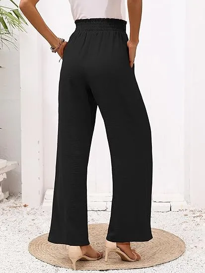 Calças de Algodão Soltas de Cintura Alta para Mulheres, Perna Larga, Estilo Fashionável