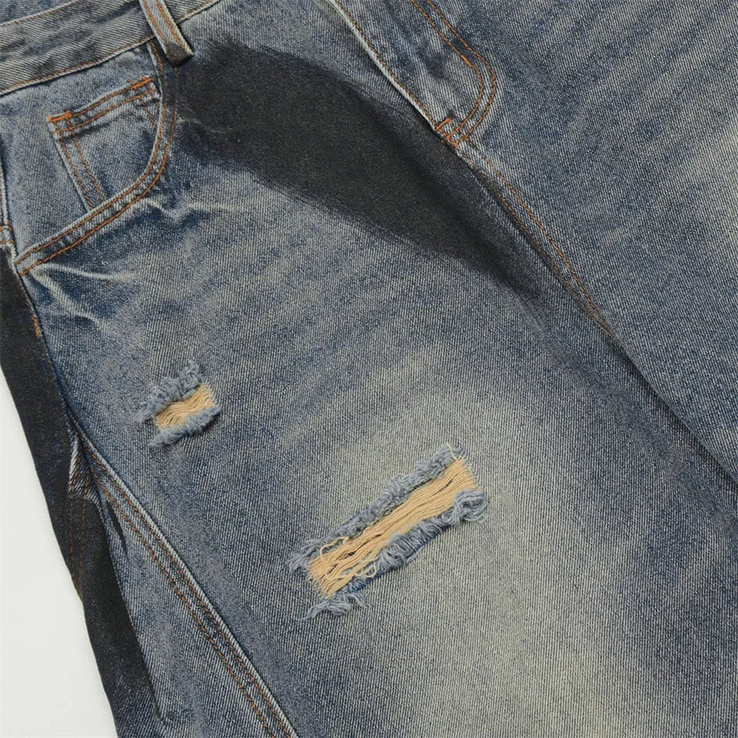 Calças de Jeans Largas de Cintura Alta com Acabamento Vintage Esfregado, Estilo Streetwear Moderno, Calças Masculinas Largas