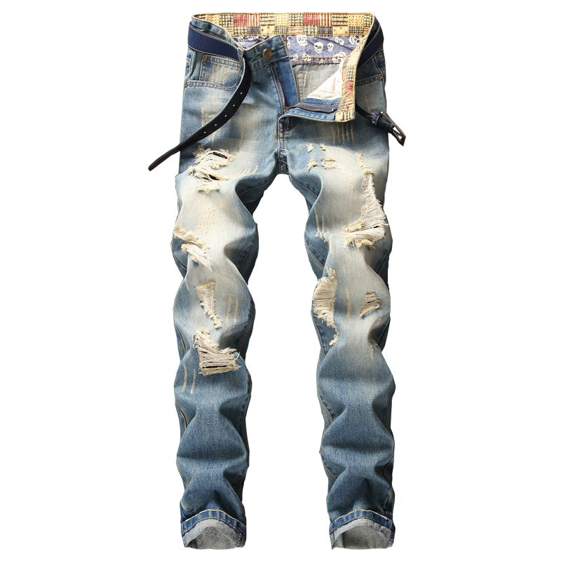 Calças Jeans Masculinas Desgastadas Pintadas Lavadas Rasgadas Vintage Baggy Moda Masculina Jeans de Denim