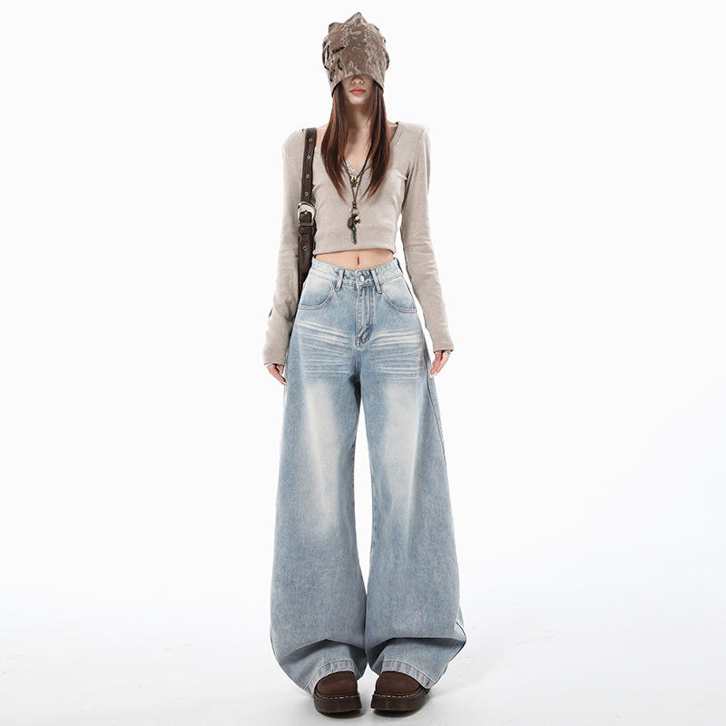 Calças Jeans Femininas de Cintura Alta, Largas e com Corte Reto e Solto