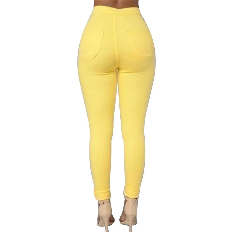 Calças Skinny Femininas Cor Doce Slim Stretch Pernas Básicas Casuais Calças Femininas Jeans de Cintura Alta