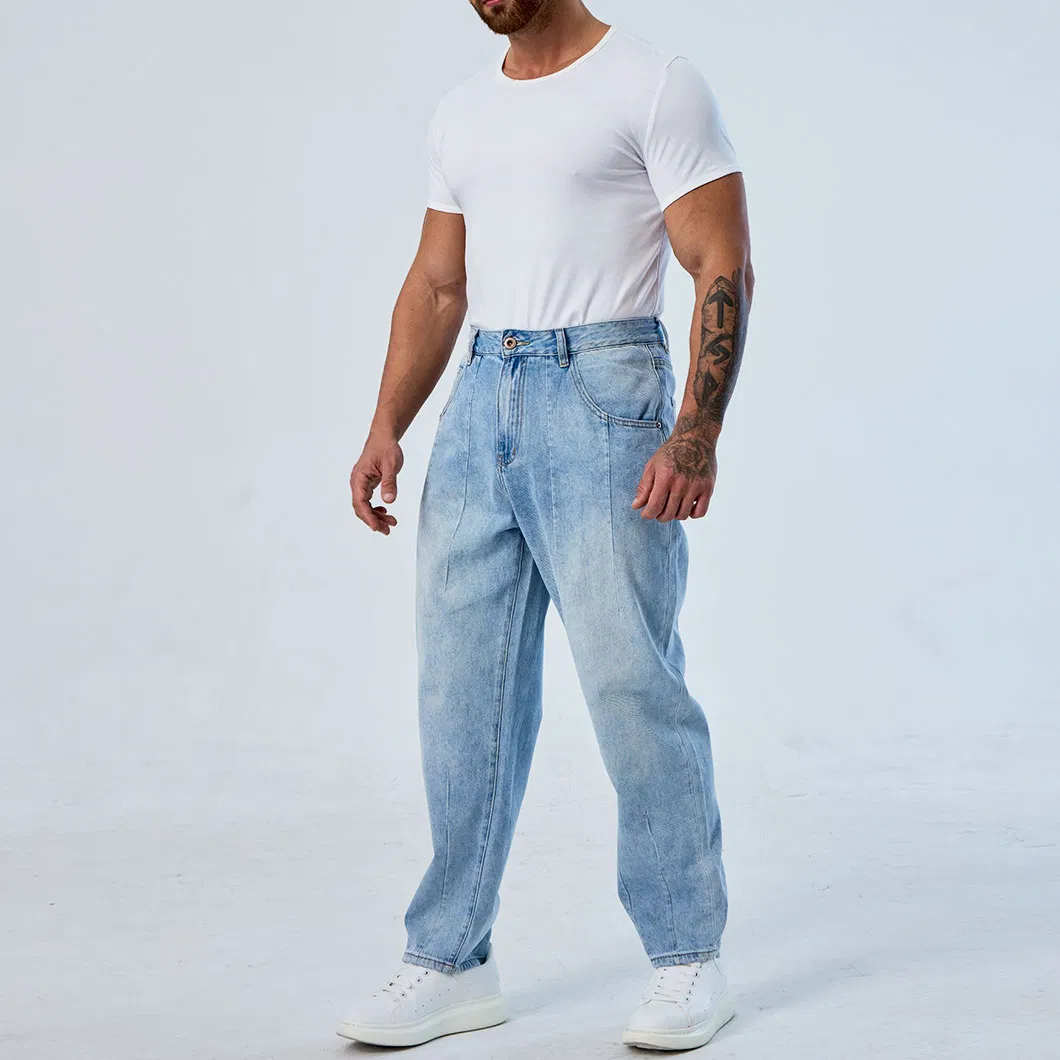 Calças baggy plissadas azul brilhante personalizadas para homens