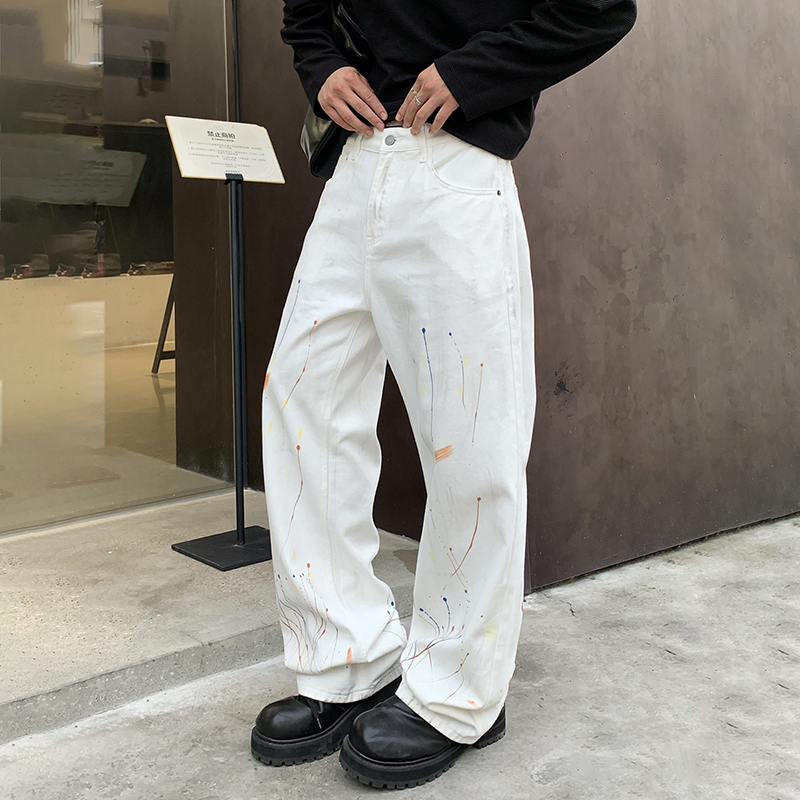 Calça de Algodão Fashion Vintage com Gradiente, Barra Larga e Corte Flare, Estilo Hip Hop Suave, Jeans Premium