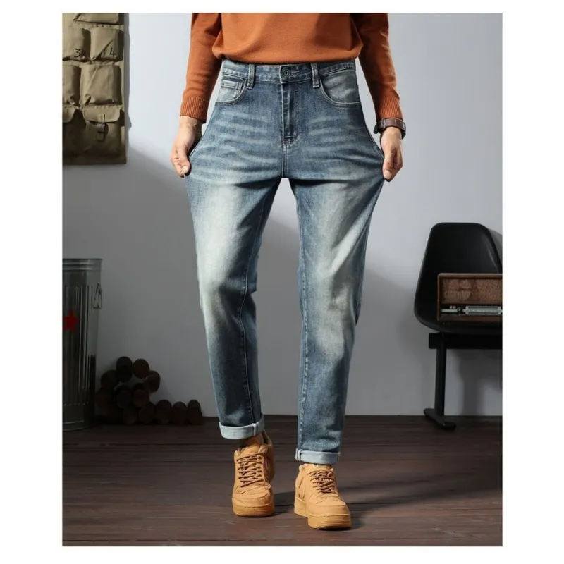 Calças jeans masculinas vintage de outono