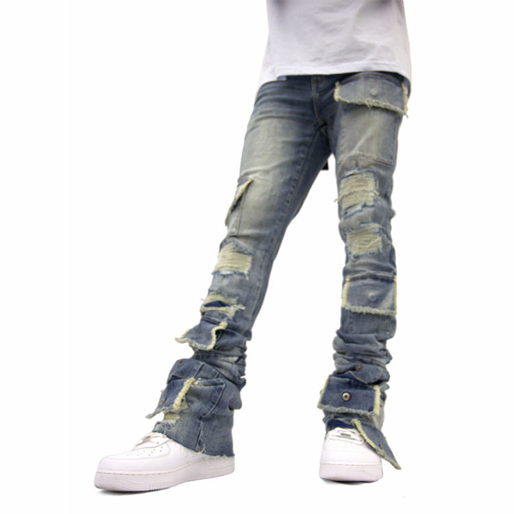 Fábrica de Atacado Personalizada Calças Jeans Skinny Masculinas Desgastadas Rasgadas Moda Homme Calças Jeans Designer Masculinas com Logo