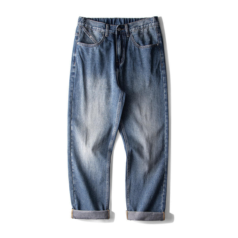Calças largas versáteis de drapeado para homens estilo americano, tamanho grande, jeans vintage lavados estilo japonês