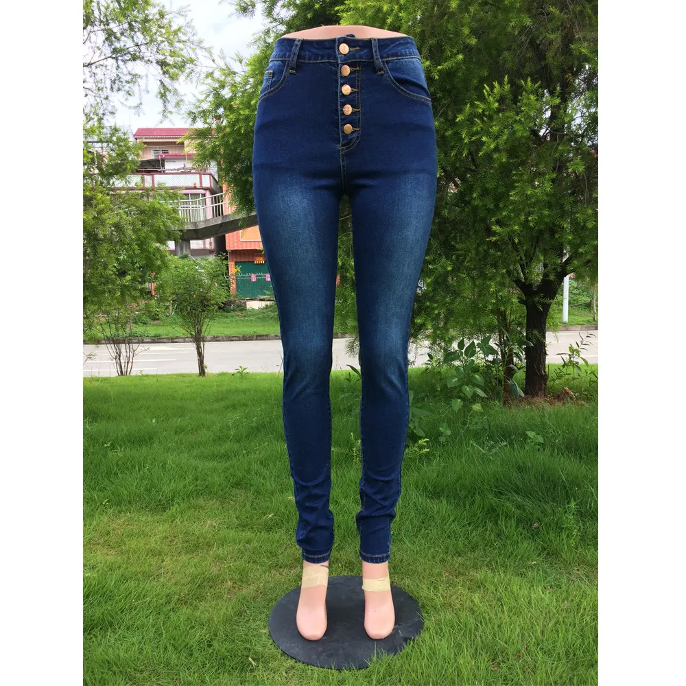 Calças de Jeans Lápis de Cintura Alta Elástica para Mulheres