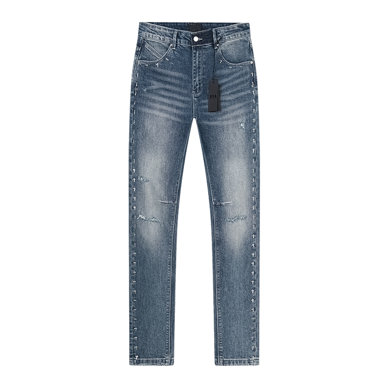 Calças Jeans Slim Tapered Masculinas Atacado em Mistura de Algodão Premium