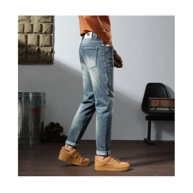 Calças jeans masculinas vintage de outono