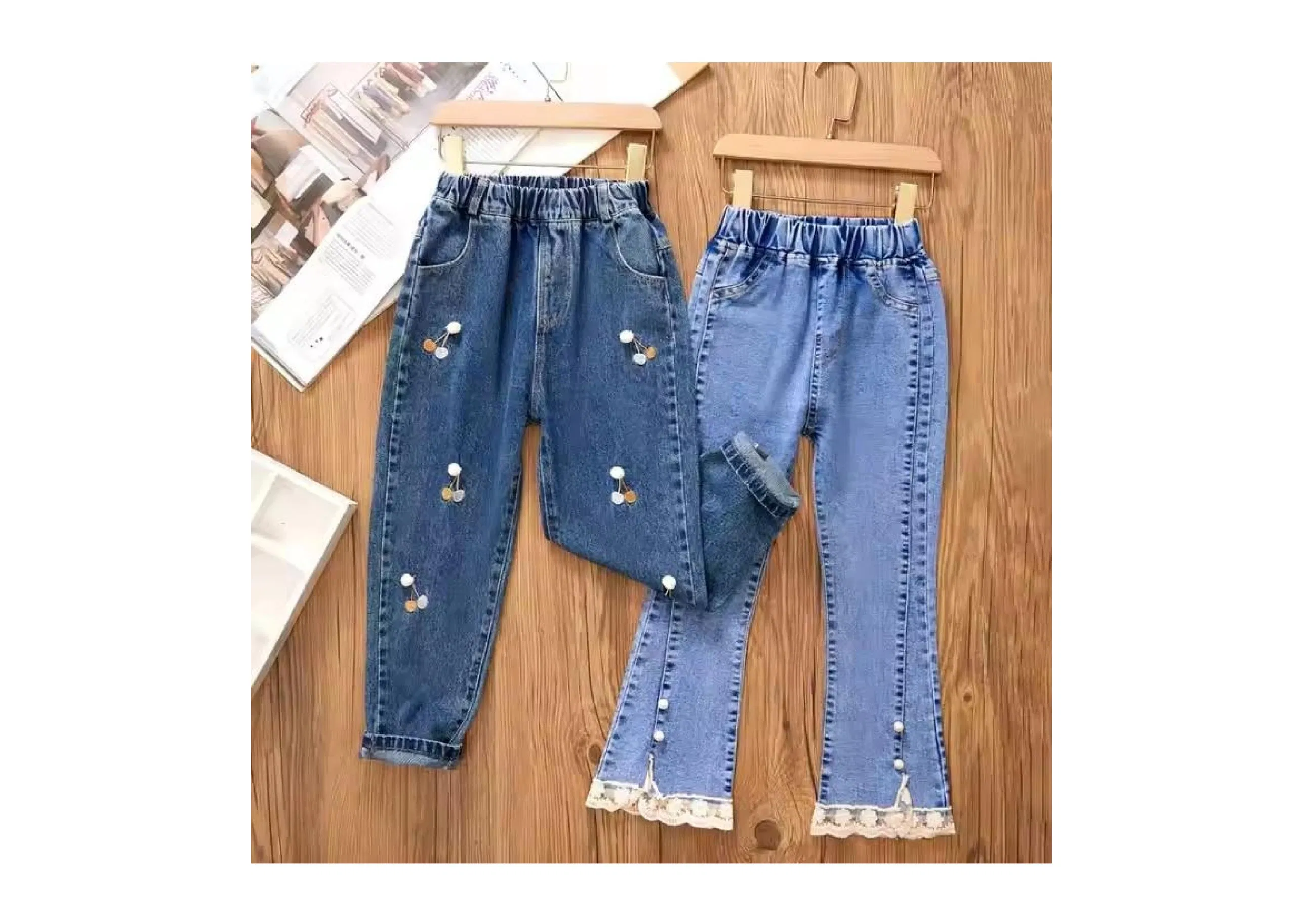 Calças de Jeans Casuais de Alta Qualidade para Meninas - Calças de Denim com Renda Largadas para Crianças
