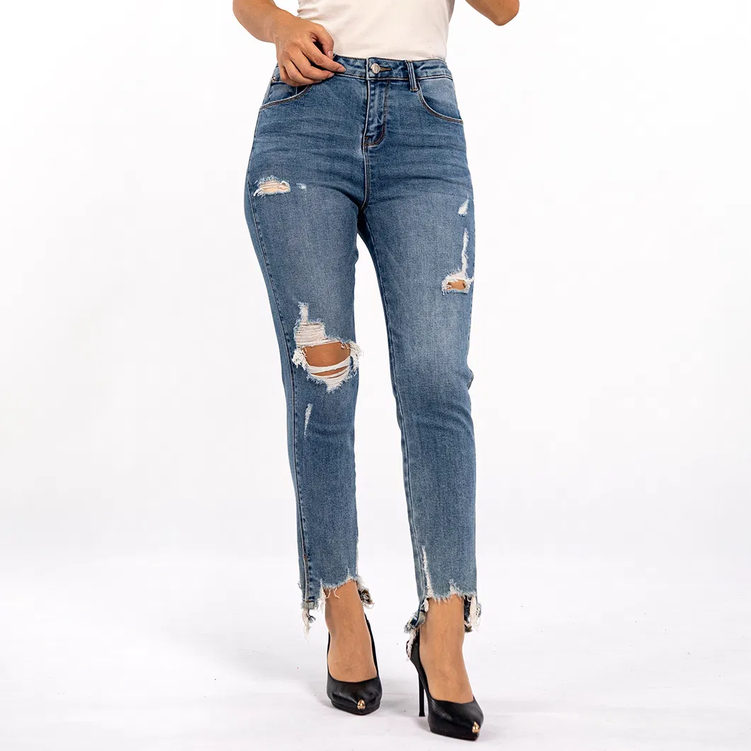Calças jeans boyfriend slim desgastadas vintage de verão com buracos para mulheres
