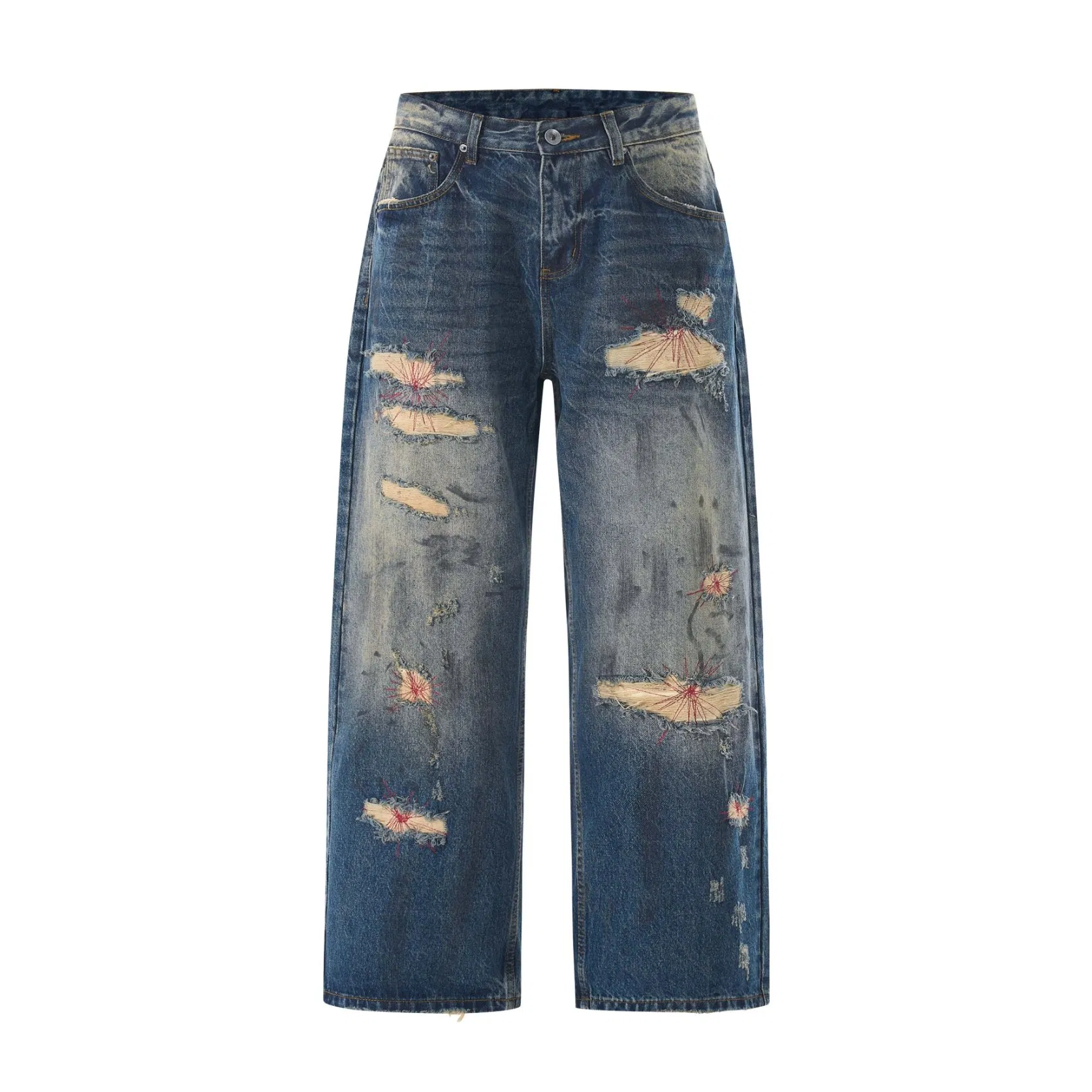 Fabricante de Jeans Masculinos Personalizados Atacado Ajuste Relaxado Lavagem Ácida Denim Selvedge Algodão Revestido Tingido de Garment Pronto para o Mercado Skater Estoque OEM ODM Logotipo Personalizado