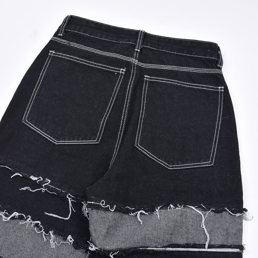 Calças jeans skinny de denim preto em patchwork listrado com acetato para homens