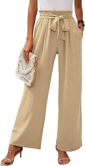 Calças de Algodão Soltas de Cintura Alta para Mulheres, Perna Larga, Estilo Fashionável