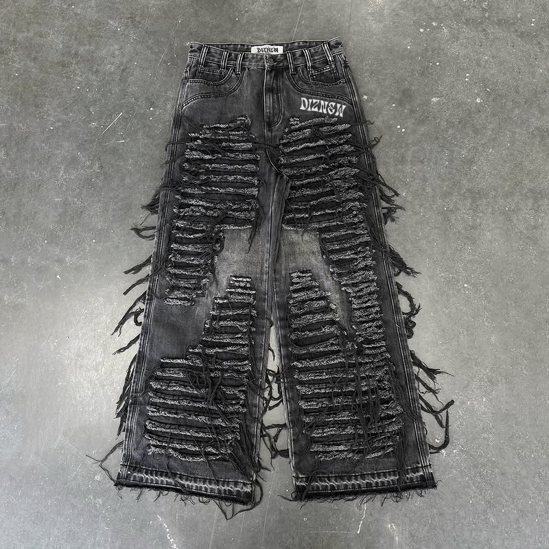 Calças jeans retas desgastadas pretas personalizadas para homens com baixa quantidade mínima de pedido